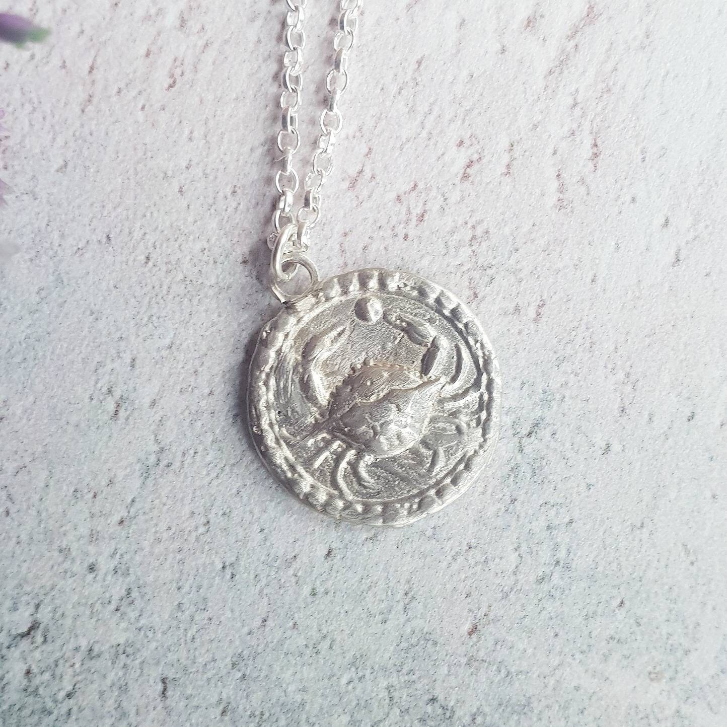 Silver Zodiac Coin Necklace Cancer 