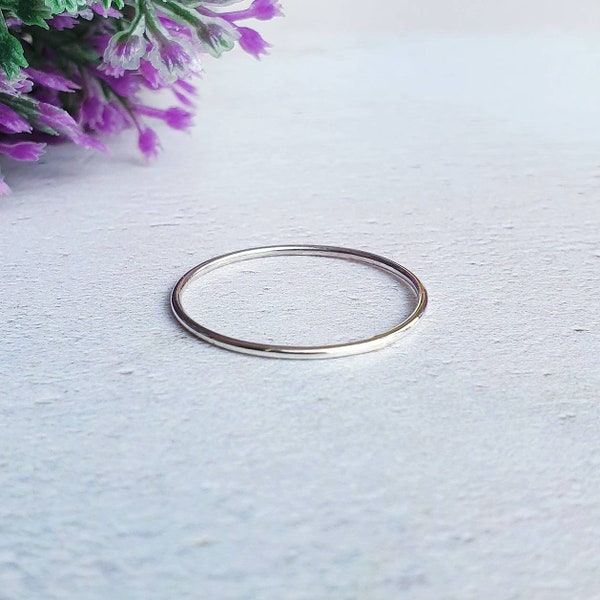 1mm silver stacking ring, sterling silver plain band, minimalistic jewellery for her, thin silver ring, skinny stacker, dainty silver ring