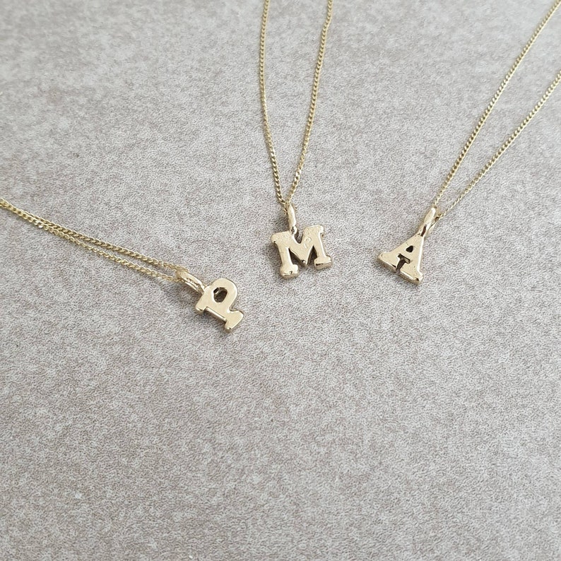 9ct gold mini intial necklace solid gold alphabet necklace Etsy