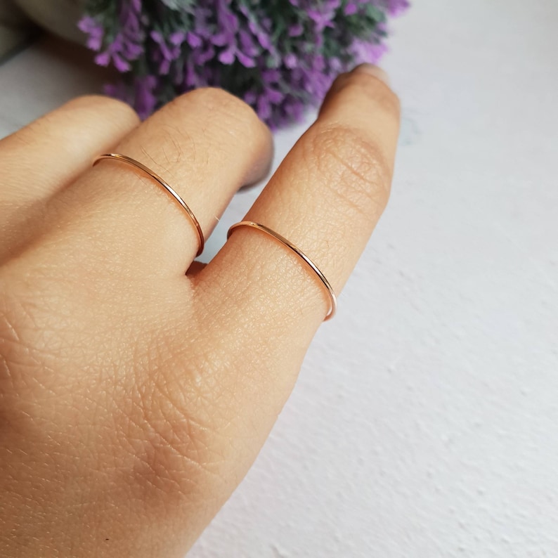 9 carat rose gold stacking ring, 0.8mm solid gold ring, minimalistic jewelry for her, real gold gift for wife, skinny gold ring, thin ring image 6