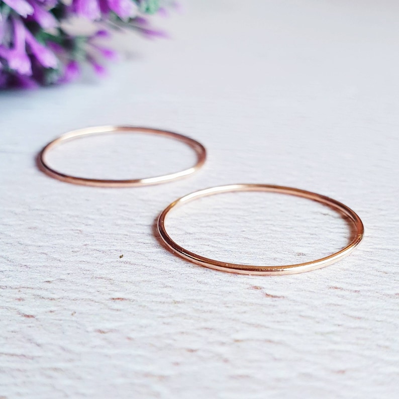 9 carat rose gold stacking ring, 0.8mm solid gold ring, minimalistic jewelry for her, real gold gift for wife, skinny gold ring, thin ring image 5