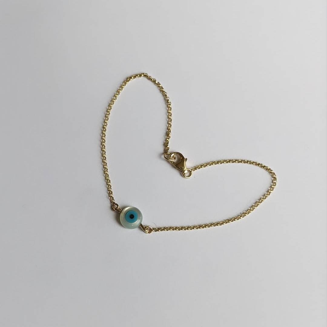 9ct Solid Gold Evil Eye Bracelet Dainty Gold Bracelet Gold Etsy UK