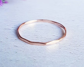 Solid Rose gold ring, 9ct rose gold ring, hammered stacking ring, real gold ring, delicate gold ring, dainty stacking ring, 1mm rose gold