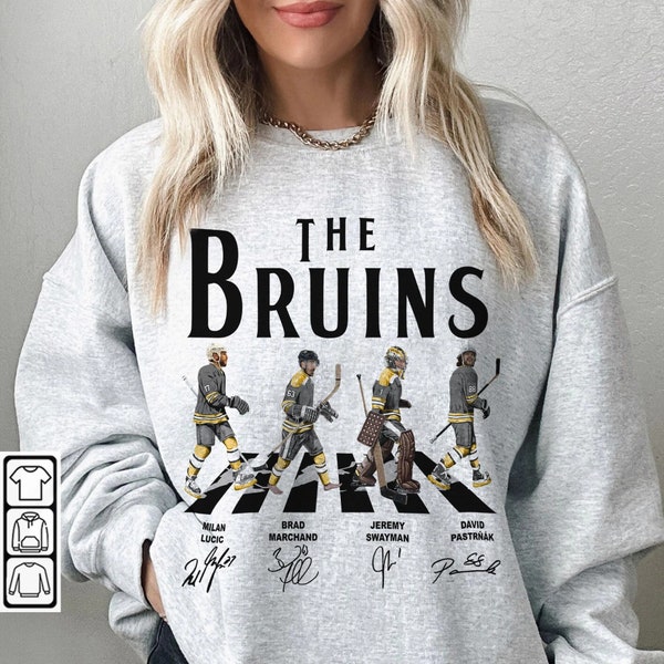 Bruins Walking Abbey Road Signatures Ice Hockey Shirt, Milan Lucic, Brad Marchand, Jeremy Swayman, David Pastrňák, Boston Vintage