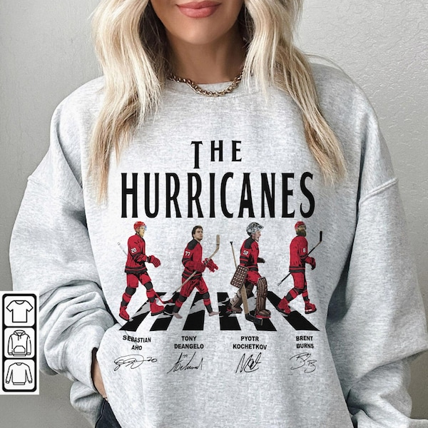 Hurricanes Walking Abbey Road Signatures Ice Hockey Shirt, Sebastian Aho, Tony DeAngelo, Kochetkov, Brent Burns, Carolina Vintage