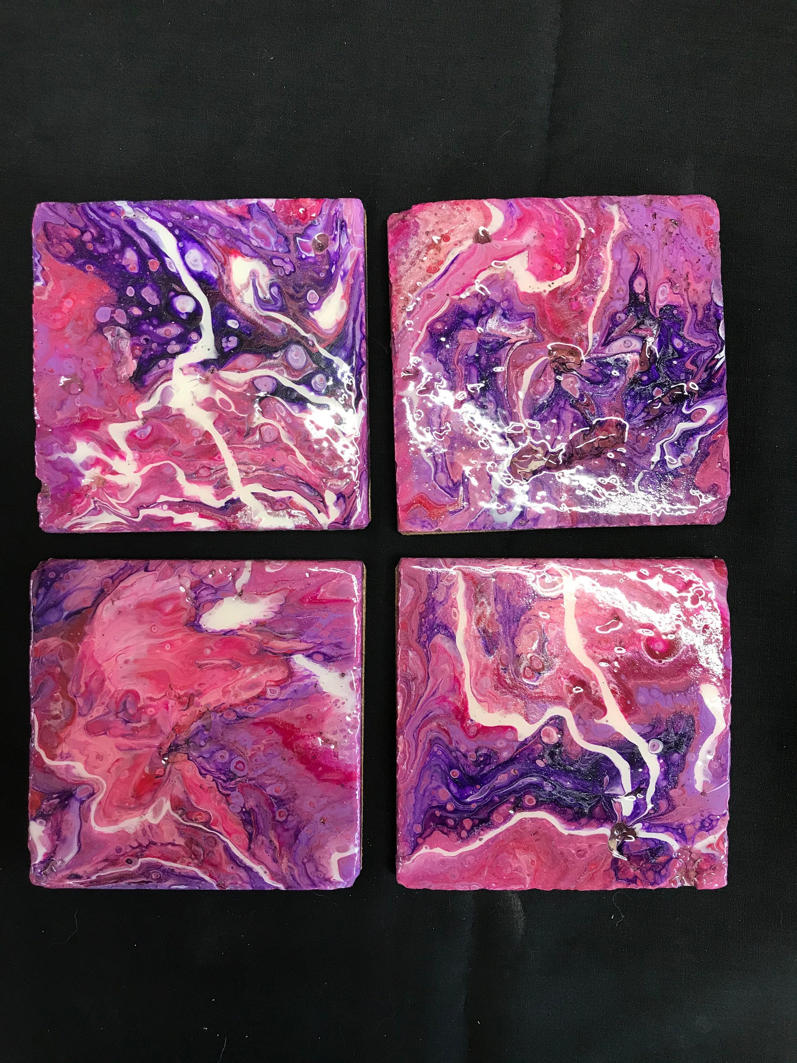 Acrylic paint pour coasters on 4 x 4 tiles Etsy