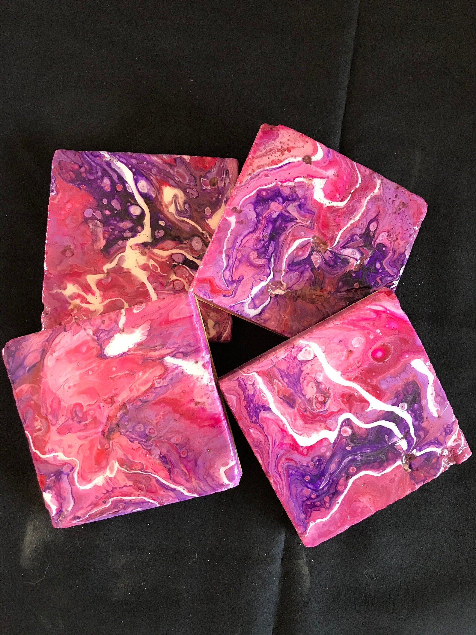Acrylic paint pour coasters on 4 x 4 tiles Etsy