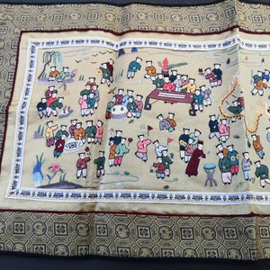 Vintage Chinese Hand Embroidered Wall Hanging Silk panel 100 SONS of KING WEN 52 x 35 cm. 1930&#39;s