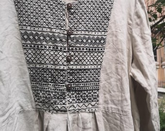 Vestido Gudrun Sjoden 100% lino, bordado en la parte delantera, color caqui claro, estilo Lagenlook, talla XL