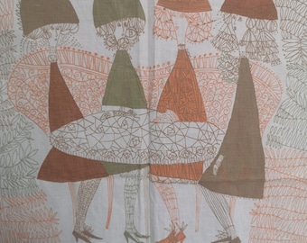 Cortina de tela sueca vintage Maud Fredin Fredhol Diseño de damas Textil moderno de mediados de siglo