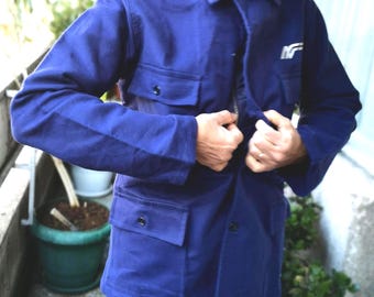 Chaqueta de trabajo vintage de molesquín con bolsillos, estilo italiano, color azul índigo, talla 48/S. *No se realizan envíos a EE. UU.