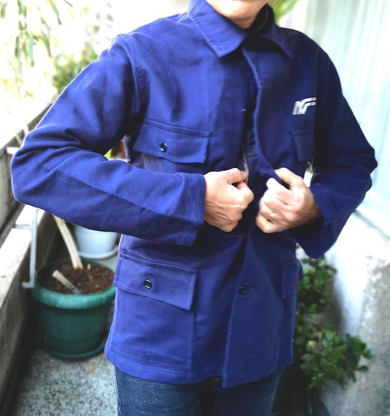 Vintage Moleskin Fench Work Jacket Chore Pocketed Coat Italian