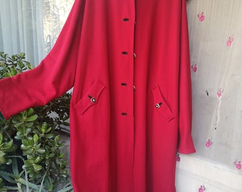 Vintage mint Trachten Red Coat Hooded 100%o wool long cape silhouette Hammerschmidth exceptional quality big size