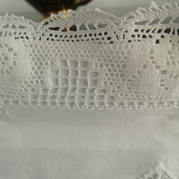 Antique White cotton pillowcase Crochet trimmed Large Laced Embroidered French Cushion shabby chic cottage linens