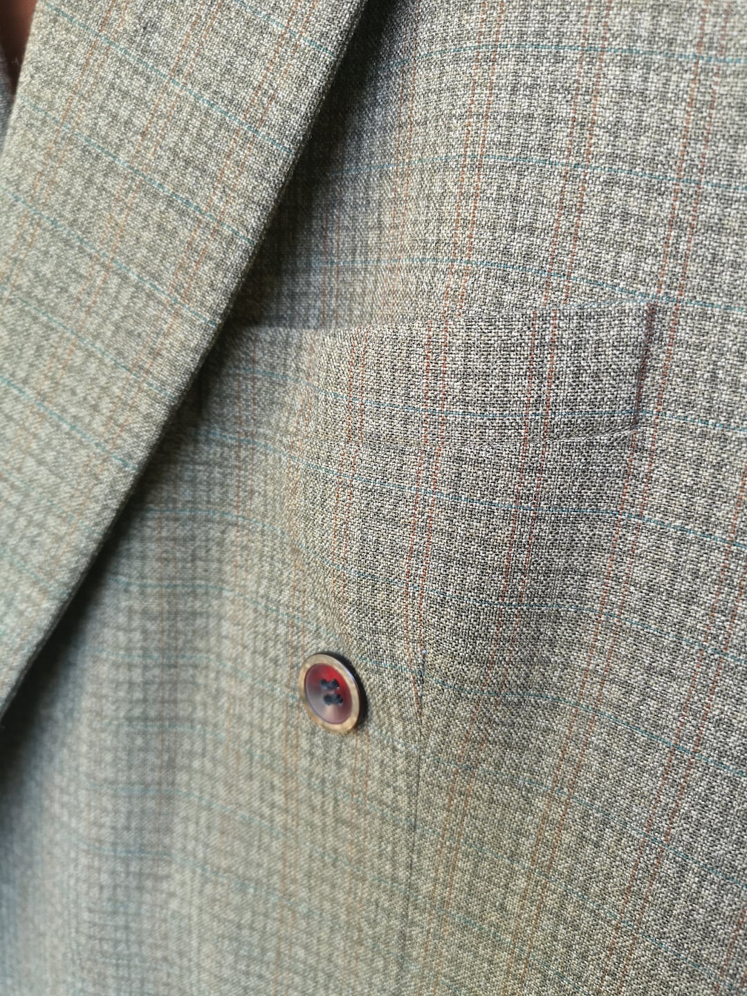 1950s Mens Wool Jacket in Blue and Gray Check