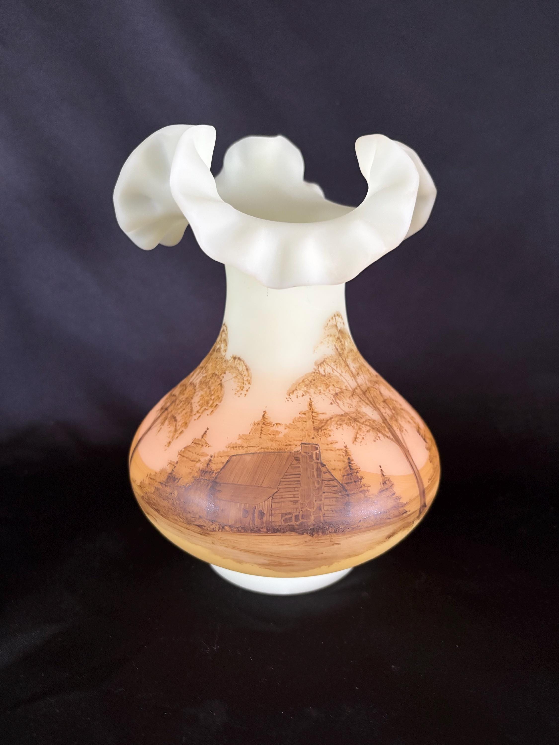 Fenton Custard Uranium Glass Vase Hand Painted - Etsy