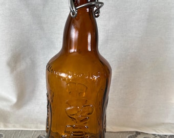 Vintage Fischer Biere d'Alsace Brown Bottle with Swing Top Cap French Beer Bottle with Embossed Image