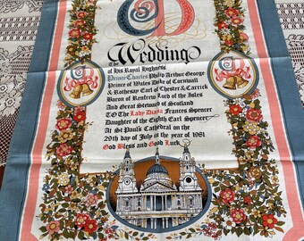 Charles and Diana Royal Wedding Commemorative Linen Tea Towel Banner 1981