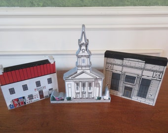 Vintage Collectible Wood Village Buildings from Middletown, Maryland, Historical Buildings Middletown Valley Bank Mains Meat Market Church