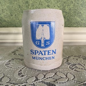 Spaten Munchen Salt-Glazed Stoneware Mug Stein with Spaten Brewery Logo Made in Germany