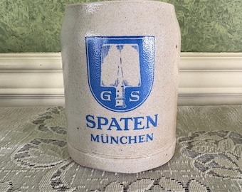 Spaten Munchen Salt-Glazed Stoneware Mug Stein with Spaten Brewery Logo Made in Germany