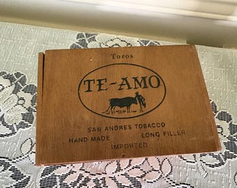Vintage Te-Amo Toros Zigarrenkiste aus Holz mit Schwalbenschwanzkonstruktion für San Andres Tobacco von Veracruz Mexico