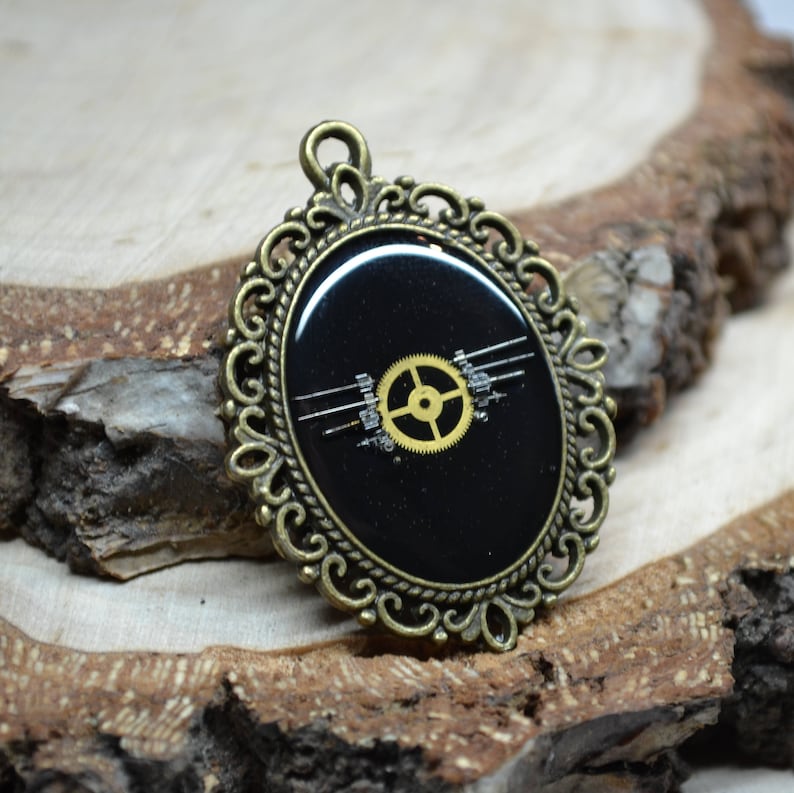 Aviation necklace steampunk gear cog fly flying plane resin necklace art work long necklace