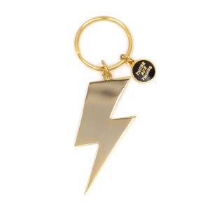 May include: Gold lightning bolt keychain with a black circle charm that says "These are the things".