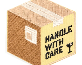 Handle With Care Box Embroidered Iron-On Patch