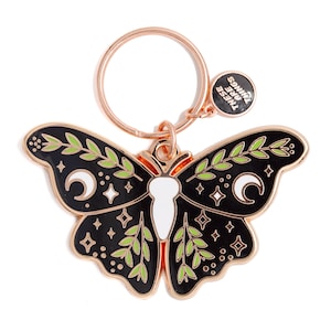 Floral Lunar Moth Enamel Keychain