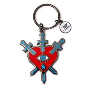 Three Of Swords Tarot Heart Enamel Keychain