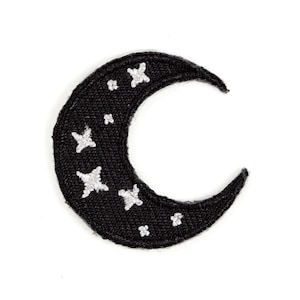 May include: Black crescent moon patch with white embroidered stars.