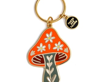 Floral Mushroom Enamel Keychain