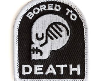 Bored To Death Skull Embroidered Iron-On Patch