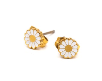 White Daisy Micro Stud Earrings
