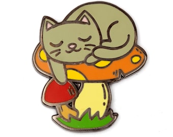 Sleeping Cat Mushroom Enamel Pin