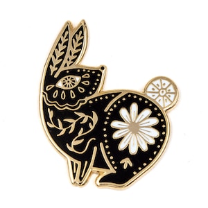 Floral Folk Art Rabbit Enamel Pin