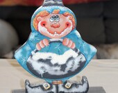 Halloween Witch Shelfsitter Decoration, Fall Handpainted Wood Witch Zoola Boola, 3D Bubbles Black Pot Tole Table Centerpiece