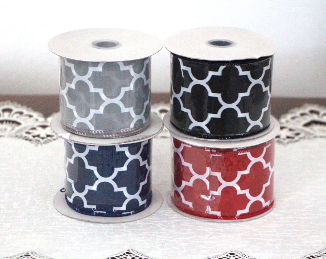 Geometric Ribbon Roll, Coco Quatrefoil Collegiate Lattice Wired Edge, 2 ...