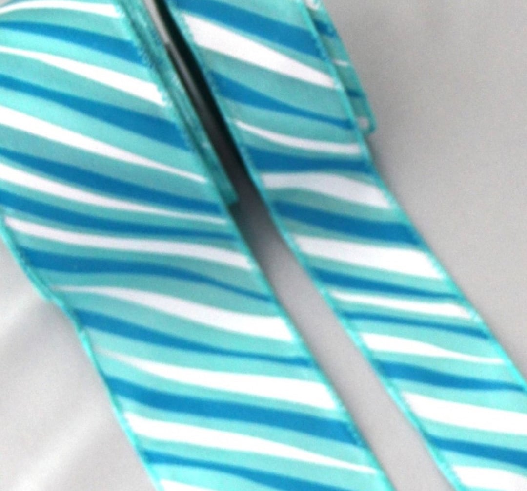 Diagonal Striped Blue Lines Ribbon, Wired Edge, 1.5” or 2.5” X 5 Yds ...
