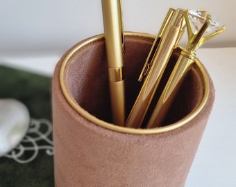 Pastel Brown Pencil Holder or Makeup Brush Holder With Personalization | Modern Unique Personalized Pen Cup For Desk