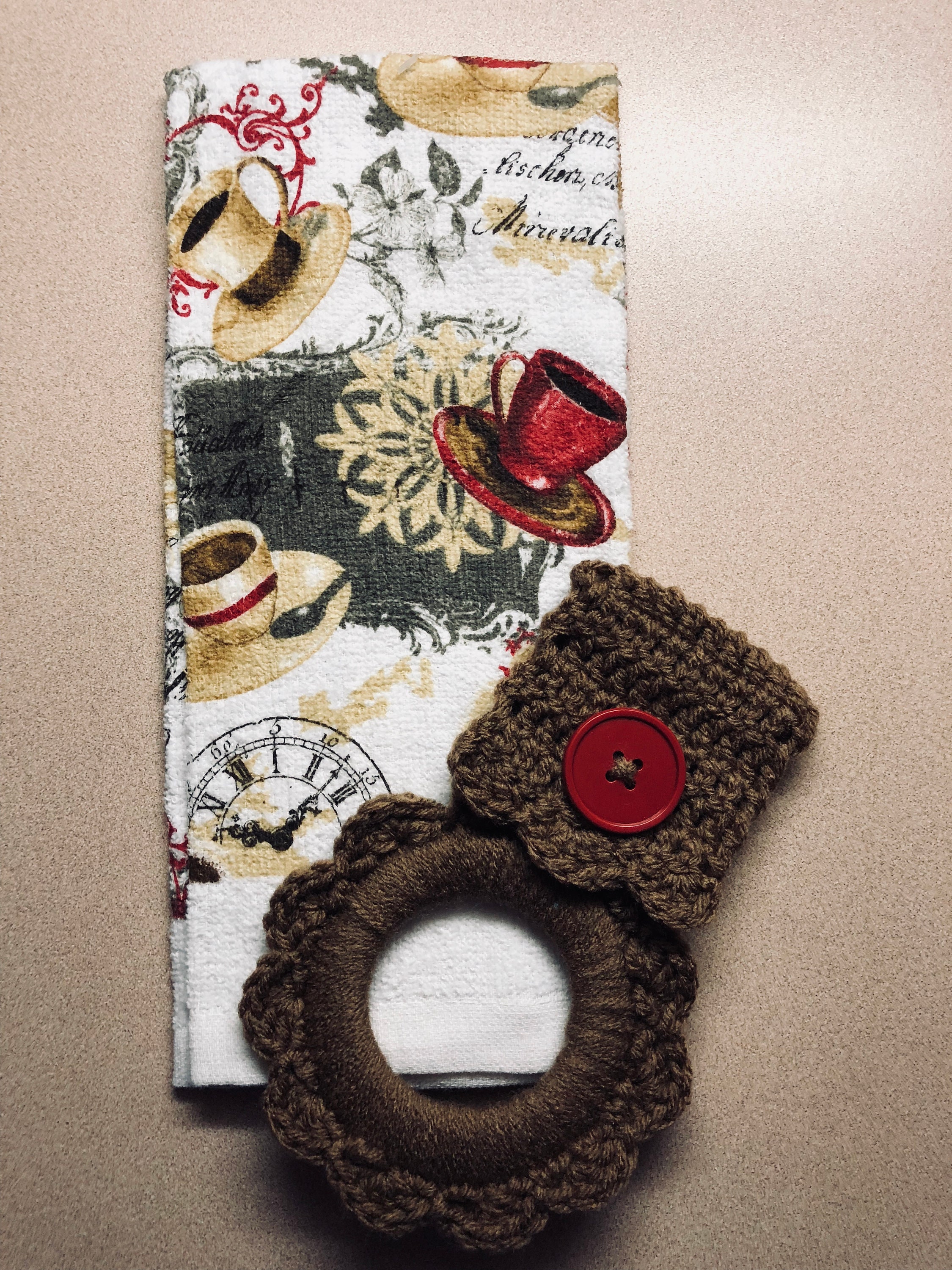 Kitchen Towel With Crochet Towel Hanger Oven Towel Hanger Towel Holder Gift Game Or Door Prize Party Favor Button Handmade Gift