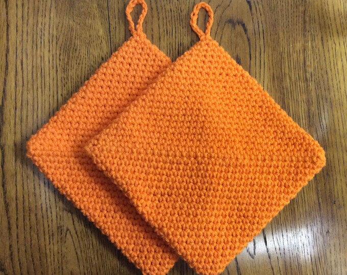 Orange Pot Holders, Hot Pads, Cotton, Set of 2, Double Thick, Gift Idea