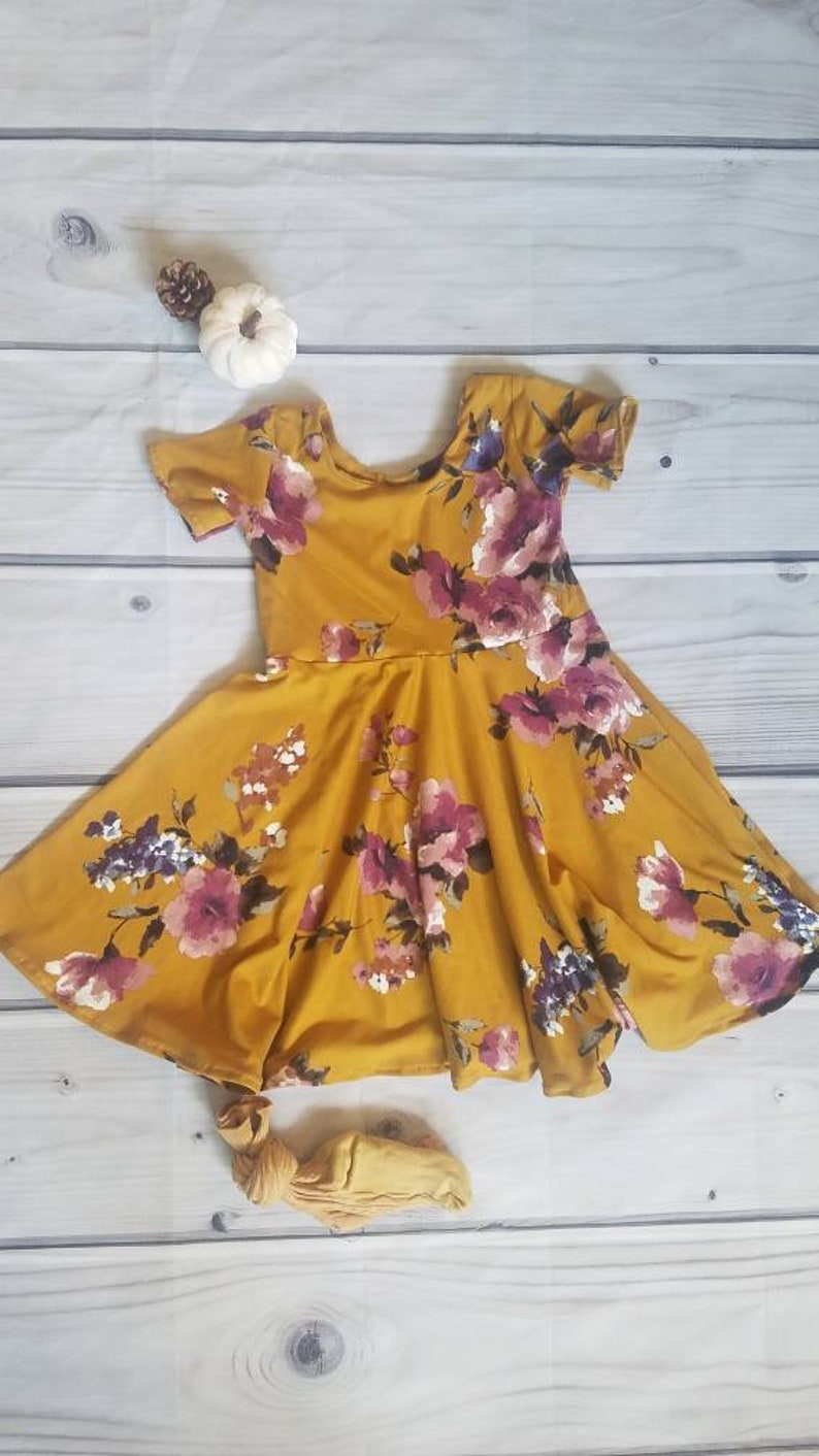 girls mustard floral dress