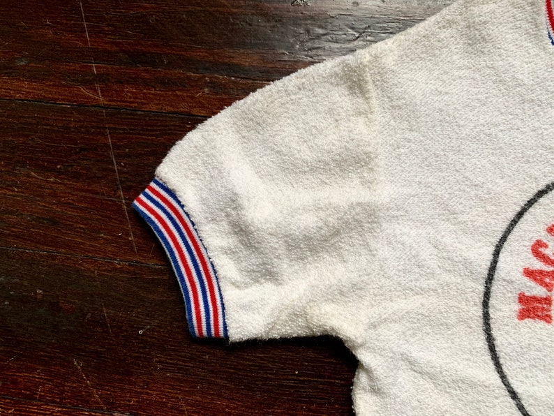 vintage RARE 50s Mackinac Island tourist t-shirt Michigan youth ringer tee children/'s terry cloth textured well-worn horse red white blue