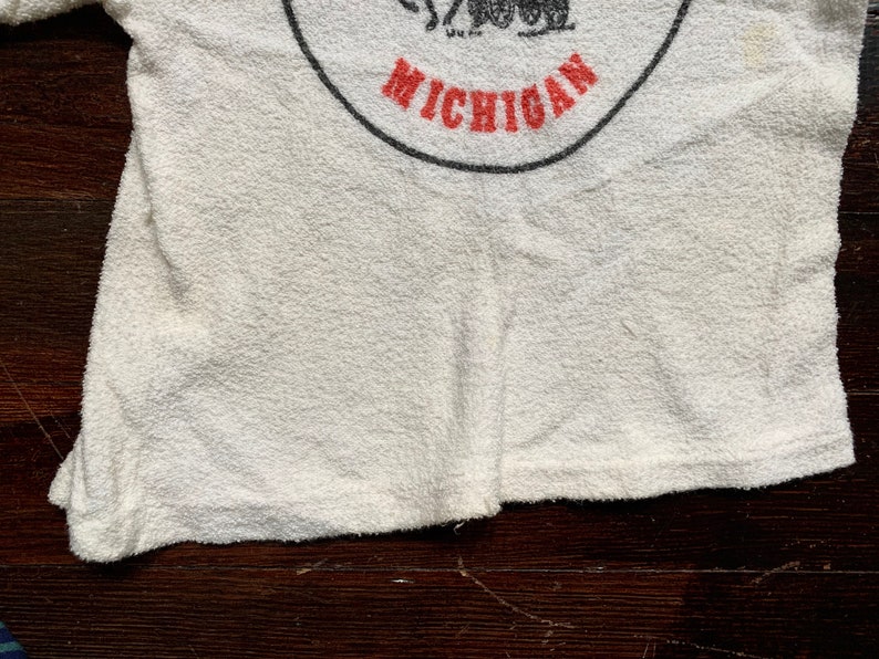 vintage RARE 50s Mackinac Island tourist t-shirt Michigan youth ringer tee children/'s terry cloth textured well-worn horse red white blue