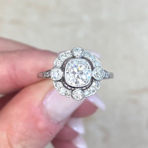 Floral Motif Diamond Halo Engagement Ring - 0.80 Carat Antique Cushion Cut Center Diamond