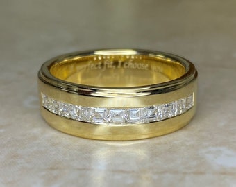 2ct Half-Eternity Carre Cut Diamond Band. Handcrafted in 18K Yellow Gold Band.