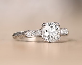 1.03ct GIA- Certified Old European Cut Diamond Engagement Ring. Platinum Ring.