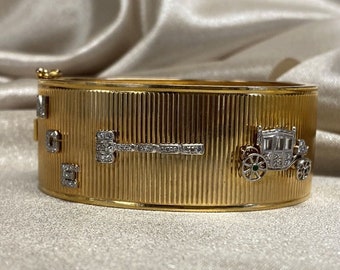 Sale - Vintage Retro Era Art Deco Charm Bracelet with Emerald Accent, Circa 1940. Platinum on 14K Yellow Gold Bracelet.